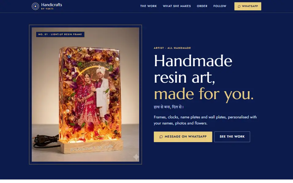 Handicrafts website homepage, a handmade resin art studio