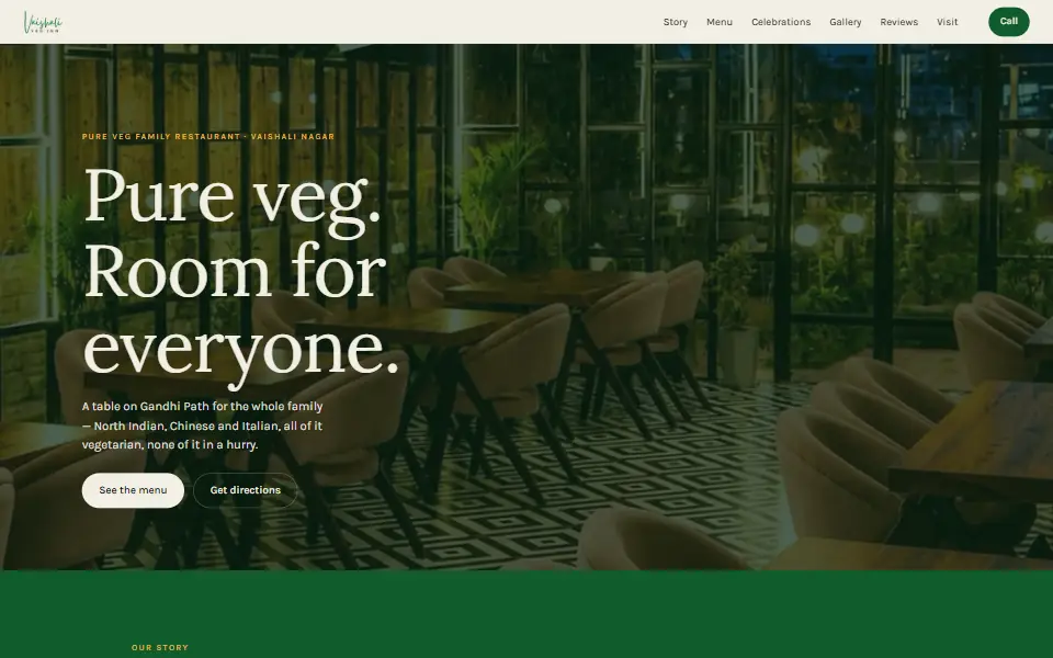 Vaishali Veg Inn website homepage, a pure veg family restaurant